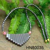Assorted Colored Opal Beads Hematite Teeths Pendant Beads Stone Chain Choker Fashion Women Necklace